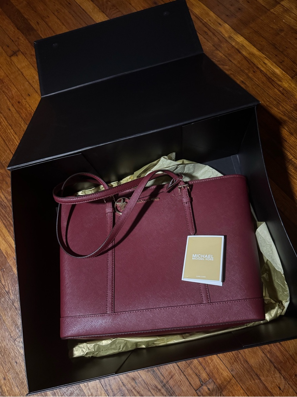 Michael Kors Burgundy Leather Tote with Dual Straps